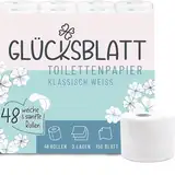 Glücksblatt Toilettenpapier KLASSISCH WEISS, 3-lagig, 48 Rollen x 150 Blatt, 100% Zellstoff, weiches Klopapier mit Glücks-Prägung, WC Papier, ideal für Camping, Verpackung aus mind. 30% PCR-Anteil