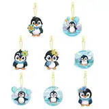 CutitiUU Diamantkunst Schlüsselanhänger Set 8 Stück Pinguin DIY Vollbohrer Schlüsselringe 5D Diamantmalerei Pendants Doppelseitig Basteln Dekorativ für Erwachsene Kinder Handtasche Rucksack