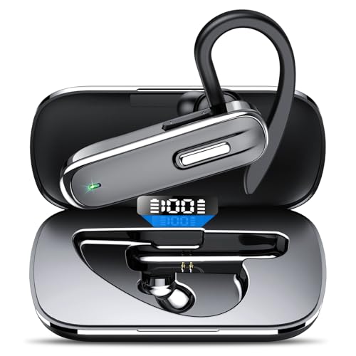 Bluetooth Headset mit Mikrofon LED CVC8.0, Freisprechanlage Bluetooth Ohrhörer,100 Std Spielzeit mit Ladecase, In Ear Kabellos Headset für iOS, Android und Laptop(Mit Ladefach)