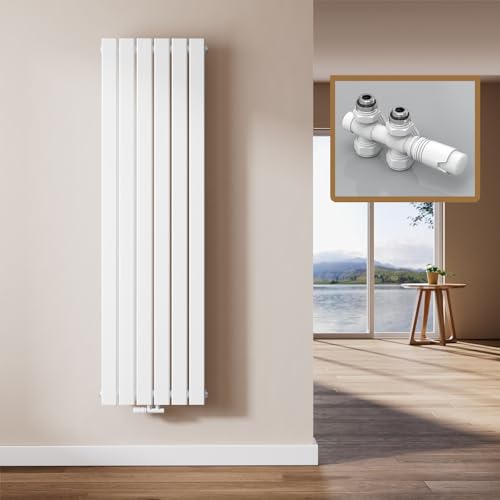 EMKE Design Heizkörper Flach mit Multiblock 160 x 46 cm, Flachheizkörper Einlagig Vertikal Paneelheizkörper Mittelanschluss Wandheizkörper Weiß 850 Watt