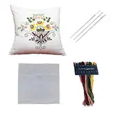 Colcolo DIY Stickerei Kissenbezüge Kit Halbfertige Bunte Fäden Kissenbezug Kit Material, Gewebe Blumenmuster Kits für Schlafzimmer Dekoratives Geschenk, Weiß