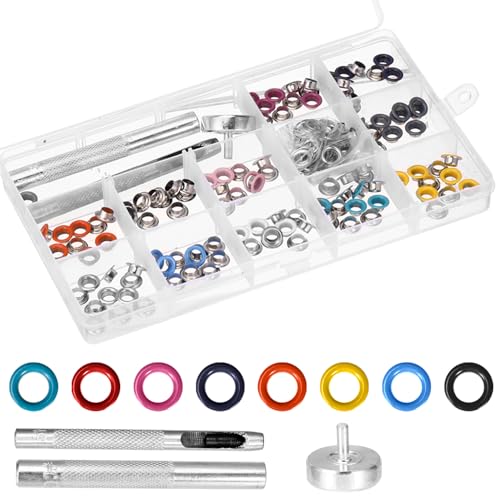 Arcjunys Ösen Set Ösenzange Set Ringösen Lochnieten Eyelets Bunt Ösen 5mm Eyelet Punch Kit Ösenset mit Werkzeug für Ledertaschen Kleidung DIY Handwerk 120 Stück