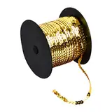 100 Yards Pailletten Rolle, 6mm Bunte Paillette Trim, Flache Glitzerborte für DIY Handwerk, Pailletten Bänder für Kleid Dekorieren Schmuck Ornament Stirnband Tanzbekleidungen Armband (Dunkles Gold)