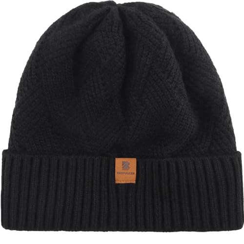 BARFULKER Mütze Herren Damen Winter Beanie Mütze Warme Gefüttert Wintermütze Thermo Dehnbare Strickmützen Bequem Wollmütze Winddichte Laufmützen Cuffed Hats für Frauen Männer Unisex,Schwarz