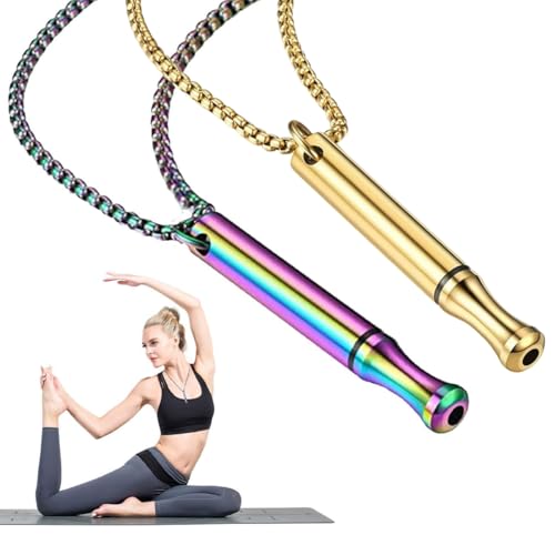 2 Stück Rauchentwöhnung Hilfsmitte,Halskette Kette Atemkette Mit Aufhören,Rauchfrei Kette mit Pfeife,Angst Atemhalskette Panikattacken Hilfsmittel Achtsamkeitskette(Gold + Farbe)