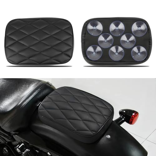 DREAMIZER Motorrad Leder Sozius Situpad mit 8 Saugnäpfen Leder hinten Sozius Sitzkissen Kompatibel mit Harley Bobber Sportster Softail Touring XL 883 1200 Cruiser Custom