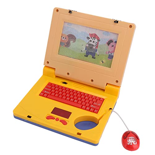Tnfeeon Lerncomputer, Cartoon-elektronischer Pädagogischer -Laptop für und Mädchen Zum Frühen Lernen (Gelbe einziehbare Maus)