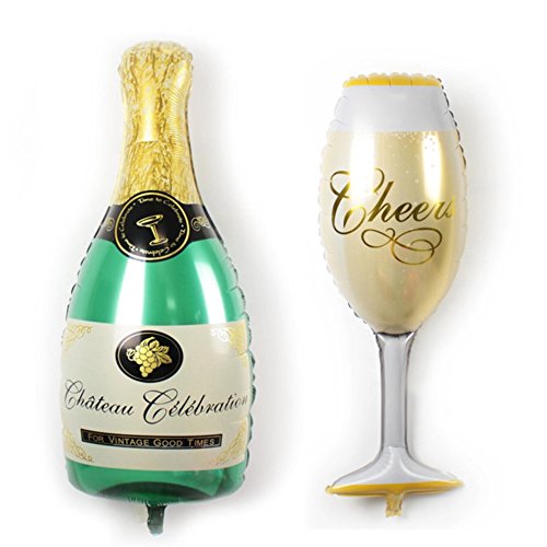 ballonfritz® Luftballon-Set Champagner Sekt Flasche und Glas - XXL Folienballon als Hochzeit Deko, Begrüßung, Party Geschenk, Fotorequisite oder Sektempfang-Überraschung