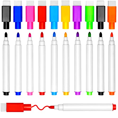 DIYDEC 10 Stück Whiteboard Stifte, 9 Farbe Whiteboard Marker Magnetische Trockenlösch Abwischbare Marker mit Feiner Spitze für Büro, Schule, Zuhause usw.