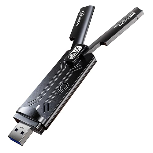 biaze Drahtloser WiFi 6E-Adapter 5400 Mbit/s USB 3.0 – Dualband-Gaming-WiFi-Adapter für PC und Laptop, Plug-and-Play-WiFi 6E-Netzwerkkarte mit externer Antenne (WiFi6E 5400 Mbit/s)