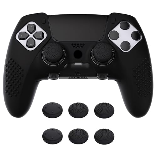 PlayVital Anti-Rutsche Hülle für ps5 Edge Controller,Case Schutzhülle Hülle Skin aus weichem Gummi mit 6 Stück Stick Kappen für PS5 Edge Wireless Controller(3D Noppen Edition,Schwarz)