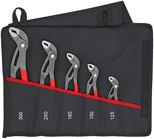 KNIPEX Cobra®-Set Wasserpumpenzangen-Set, 5-teilig, 125 bis 300 mm, Selbstklemmeffekt, in hochwertiger Rolltasche, Zangenset, Werkzeugset, 00 19 55 S5