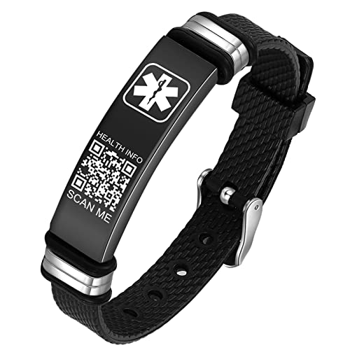 Theluckytag Medizinische Armbänder Männer Frauen mit QR Code Alert ID Armbänder. Kunststoff-Armband passt Handgelenke bis zu 9'',Mehr Raum Benutzerdefinierte Notfall medizinische ID Informationen