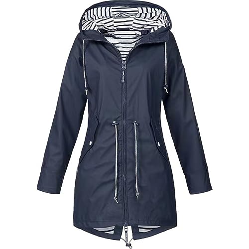 HIFI7 Damen Leichte Wasserdichte Regenjacke Regenmantel Mit Kapuze Wasserdicht Windbreaker Übergangsjacke Atmungsaktiv Mantel (DE/NL/SE/PL, Alphanumerisch, M, Regular, Regular, Marineblau)