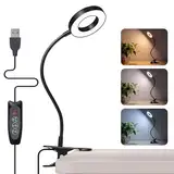 PVUEL klemmlampe bett 48 LED Leselampe Bett Dimmbar Schwarz 360° LED Klemmleuchten,3 Modi &10 Helligkeitsstufen, USB Nicht wiederaufladbar Clip Lampe für Nachtlesen ins Bett