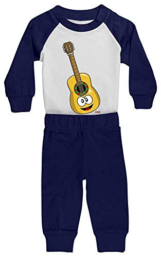 HARIZ Baby Pyjama Gitarre Lachend Instrument Kind Witizg Inkl. Geschenk Karte Weiß/Navy Blau 6-12 Monate