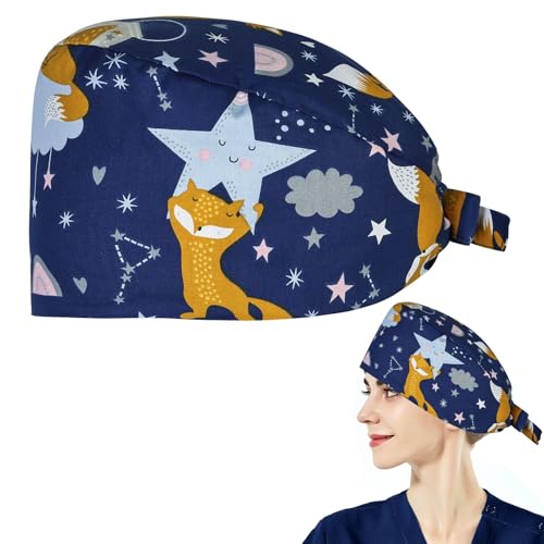 OP Haube Verstellbar,OP Hauben Stoff Krankenschwester,OP Haube mit Schnüren,Op Haube Stoff,Knopf Arbeitskappe,Arzt Kopfbedeckung,Bedruckte Füllig Turban Hut,Baumwolle Staubkappe für Ärzten,Zahnärzten