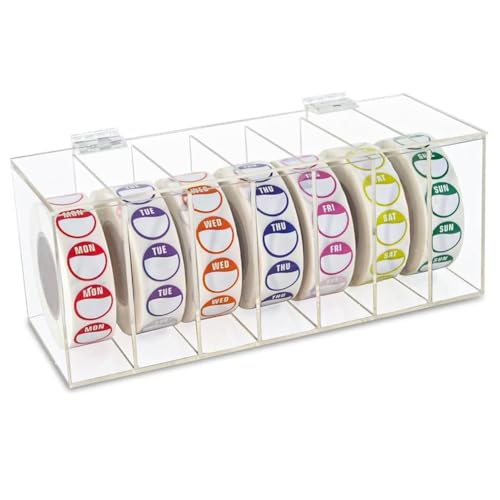 NISHZHU Etikettenspender Aus Acryl mit Abdeckung für Den Wochentag, mit 7 Fächern, für Aufkleberrollen Zur Wandmontage (Ohne Etikett)