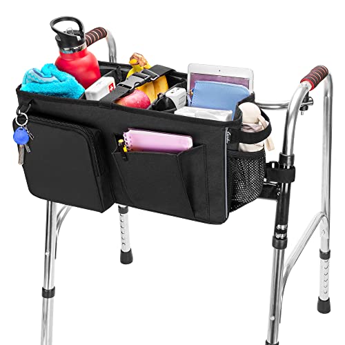 SAMDEW Walker Zubehör Tasche, Tragbarer Walker Korb für Klappbarer Walker, Walker Organizer Tasche mit Teiler und Gurten, Walker Korb für Senioren & Erwachsene, Nicht Fit Rollator Walker, Nur Tasche