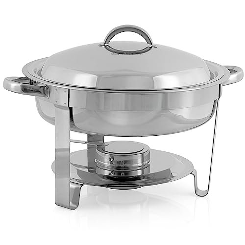 Mahlzeit Edelstahl Chafing Dish rund 4,5 Liter | Speisenwärmer Wärmebehälter Bain Marie Rechaud Warmhaltebehälter Chafing Dishes für Buffet Catering Gastro und Party