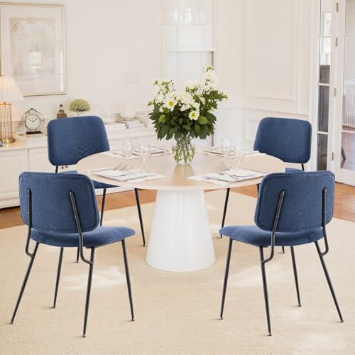 COLAMY Esszimmerstühle 4er Set, Moderner Küchenstühle, Polsterstühle, Esstisch Stühle, Stühle Esszimmer, Stoff, Metallbeine, Blau