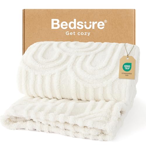 BEDSURE Kuscheldecke Decken für Sofa - Wohndecke, Couchdecke, Überwurf, weiche und warme Fleecedecke, gemütliche Korddecke, Kuscheldecke flauschig, Weiß Creme, 150 x 200 cm
