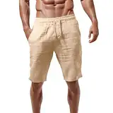 Herren- Sommer-Baumwollmodische, lässige Shorts, Leinen, solide Herrenhosen Schlaf Shorts Herren Kurz Herrenhosen Lang Elegant Grau Herrenhosen Lang Stretch Elegant Gr Fitness Hosen (Yellow, L)