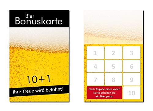 100 Stück Bier Bonuskarten (BOK-415) mit 10 Stempelfeldern Gastronomie Treuekarten passend für ihr Lokal Gaststätte Kneipe