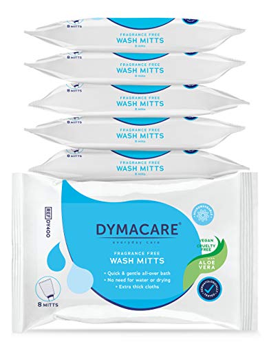 DYMACARE® Feuchte Waschhandschuhe, ohne Parfüm - Große und weiche Waschhandschuhe für die Ganzkörperwaschung - Mit pflegender Aloe Vera - Klinik Qualität (6 Packungen)