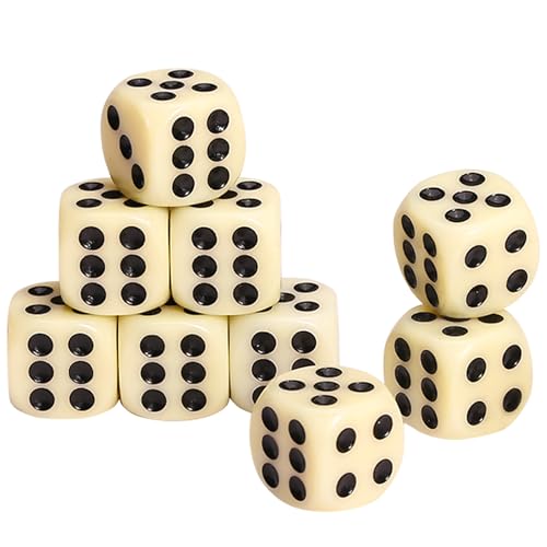GWHOLE 10 Stück Würfel Set Elfenbein 6-Seitig, 16 mm, Spielwürfel Acrylwürfel Flüsterwürfel Dice Set Spielzubehör Würfelkönig für Würfelspiele Tischspiele