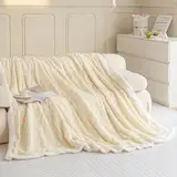 Oushebck Kuscheldecke Flauschig Decke Beige - Warme Sherpa Decke 200x230 cm, Dicke Sofadecke und Wohndecke kuschelig, Groß Couchdecke Überwurf Zweiseitige Sherpa Decke für Winter