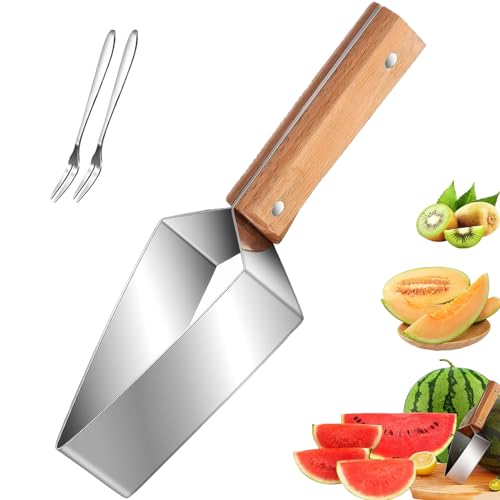 Multi-function Fruit Slicer-Watermelon Slicer, 2024 New Stainless Watermelon Cantaloupe Slicer, Portable Triangle Fruit Divider Kitchen Gadget for Camping Kitchen Party (1 Set)