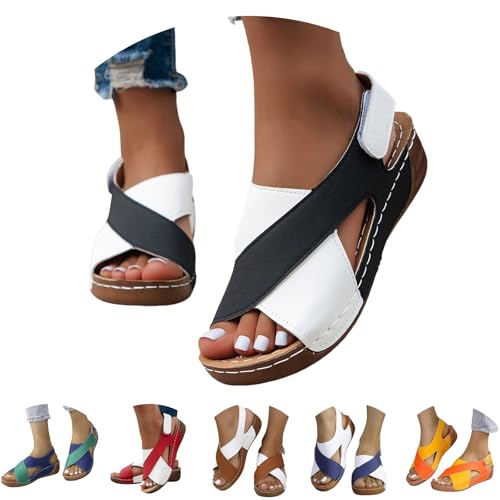 damenschuhe sommer sale Sandalen Damen Elegant Orthopädische Slide Bequeme Breite Füße Plateau Damensandalen Ultra-bequeme Slingback Weichen Sohlen Sandaletten pantoffeln damen sommer Black 40