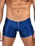 ohyeahlady Wetlook Männer Sexy Dessous Erotische Slips für Herren Sissy Höschen Gay Unterwäsche Unterhosen Kunstleder Große Größen Reizwäsche Underwear String Tanga Leder Shorts Blau M