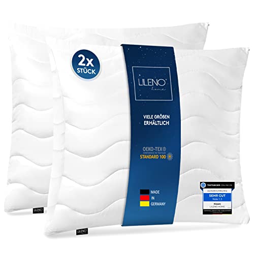 LILENO HOME Kopfkissen 80x80 cm [2er Set] MEDIUM mit 850g Kissen-Füllung - Bett oder Deko Kissen mit Reißverschluss zum Anpassen - Waschbar bis 95° - Sofa-Kissen & Zierkissen für Couch/Bett