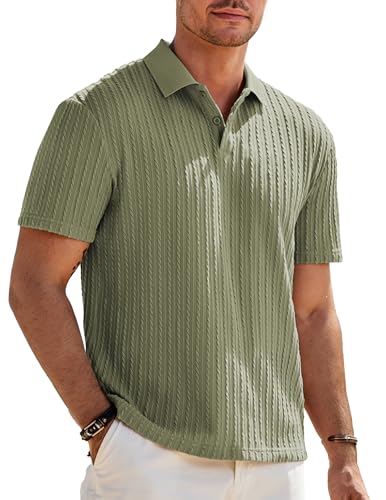 Elegancity Herren Poloshirts Grün Kurzarm Einfarbig Srtick Sommer Golf Shirt Freizeit T Shirts Regular Fit Urlaub Polohemd L