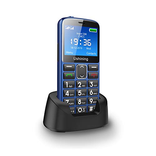 ukuu Seniorenhandy ohne Vertrag mit großen Tasten 1000 mAh Akku Lange Standby-Zeit, Dual SIM mit Notruftaste 2,4 Zoll Farbdisplay Rentner Handy große Tasten mit Ladestation - Blau
