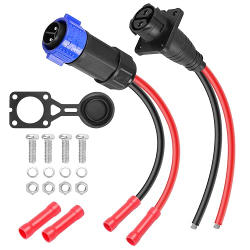 CERRXIAN Trolling Motor Sckot Connector, Trolling Motor Plug and Receptacle Quick Connect Kit, Heavy Duty 2-Prong 12V, 24V, 36V or 48V for Marine Boat, Kajak Trolling Motor, 8AWG Cable Wire