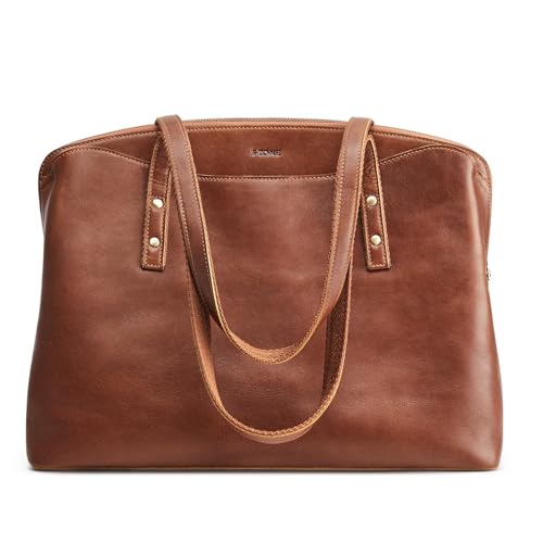 S-ZONE Damen Handtasche Vintage Leder Große Shopper Tote Bag Schultertasche Arbeitstasche Datingstasche passend für 15,6 Inch Laptop