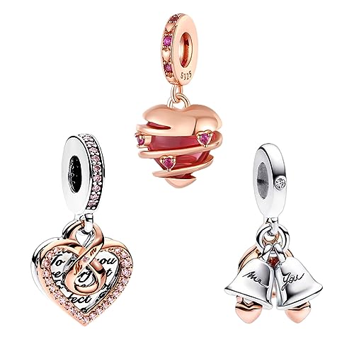 Doyafer Du und ich Liebe Herz Glocke Anhänger Charm Set 925 Sterling Silber Anhänger für Frauen Armbänder und Halsketten Mädchen Geschenk Geburtstag 3-Stück/Paket