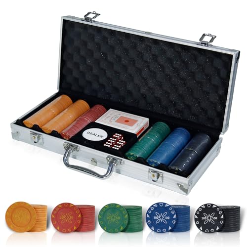 BROILISSIMO Pokerset Pokerkoffer Profi 300 PCS Pokerspiel inkl.Pokerdecks Dealer Button Poker Set Pokerchips Tischauflage Spielmatte