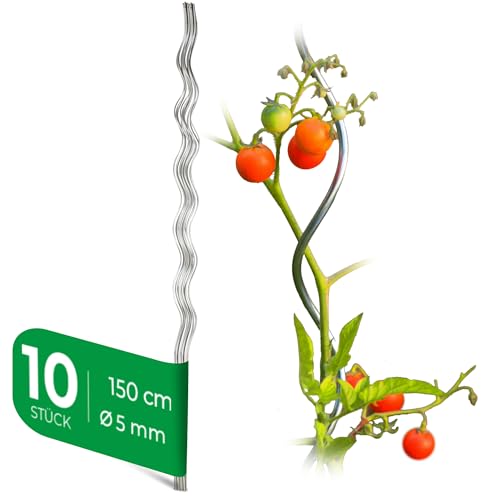 Novatool 10 Tomatenstäbe 150 cm x 5 mm Ø Tomatenspiralstäbe verzinkt Rankstäbe Tomatenstangen 150cm Tomaten Rankhilfe Pflanzstäbe Tomatenstab Pflanzständer Pflanzstecker Tomatenspiralstab 150