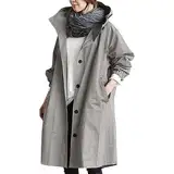 Beokeuioe Damen Trenchcoat Oversized Mantel Lang Umlegekragen Windjacke Einfarbig Damenmantel Übergangsmantel mit Taschen und Knöpfen Jacke Outwear Windbreaker Leicht Kapuzenjacket