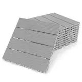 FORTENA Terrassenfliesen aus Kunststoff – 30 x 30cm, 8 Stück, 0,72 qm, Anti-Rutsch-Oberfläche, Klickfliesen in Holzoptik, Bodenbelag, grau, witterungsbeständig, FORTENA