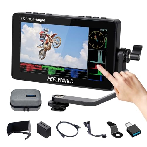 FEELWORLD F5PROX Kamera Field Monitor 5.5 Zoll 1600Nit Touchscreen 3D LUT 1920x1080 IPS 4K HDMI DSLR Camera Monitor mit F970 Akku Kameratasche Typ-C-Eingang