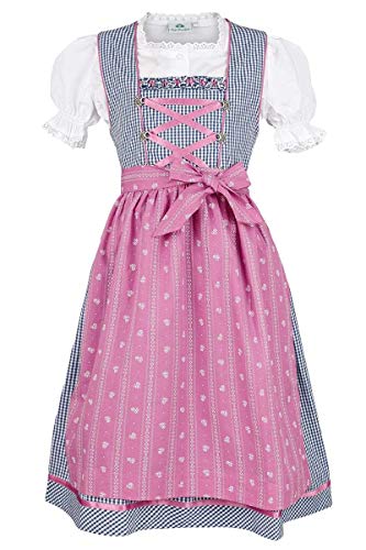 Isar-Trachten Mädchen Kinderdirndl Marine pink mit Bluse, Marine, 152