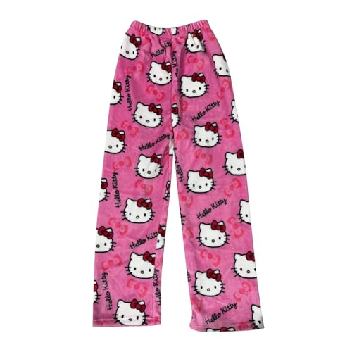 Pyjama Hose Schlafanzug Damen Lang Weihnachten Pyjamahose Flanell Hosen Schlafhose Winter Kawaii Warm Schlafanzughose Anime Bequeme Schlaf Pants Frauen Herbst Cute Cartoon Casual Kuschelhose