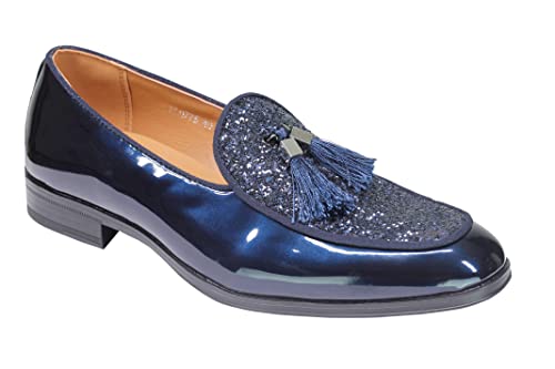 Xposed Mens Glitter Tassel Loafers Navy Blue [EL0775-NAVY-10UK]