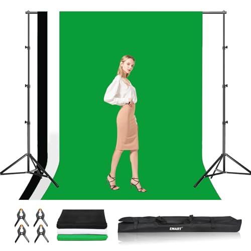 EMART Hintergrundsystem mit Stoff, Professionelles Fotostudio Set 2,6×3m Foto Hintergrund Ständer Set mit Fotohintergrund und 4 Federklemm für Fotografie, Videoaufnahme YouTube