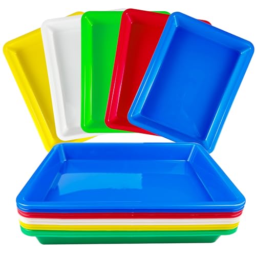 Lovesmile Materialschalen, 10pcs Plastikschalen Rechteckig, 28CM x 21CM Mehrzweck Tablett Plastic, Materialschalen für Malerei, Kunsthandwerk, DIY-Projekte, Lustige Heimaktivitäten (5 Farben)